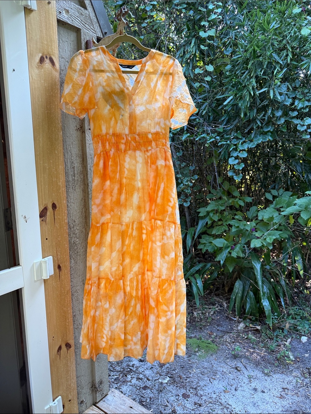 Simply Vera Vera Wang Orange Tie-Dye Tiered Midi Dress